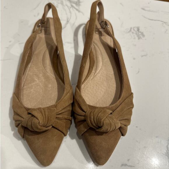 J. Jill Women's Nicolette Slingback Tan Suede Bow Flats, NWOT, Size 7.5 - Picture 2 of 4